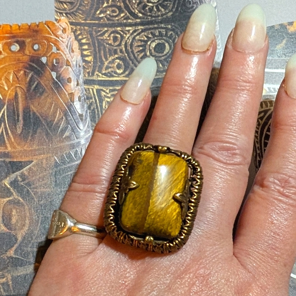 Retired Jan Michaels 23cts! Tigers Eye Filigree Ring